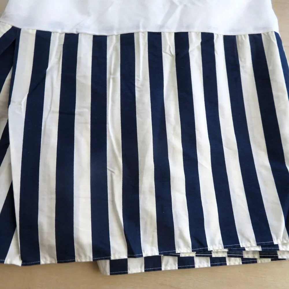 Vintage 1993 Wamsutta Cal King Bed Skirt Blue Beige Striped Pleaded Corners NEW